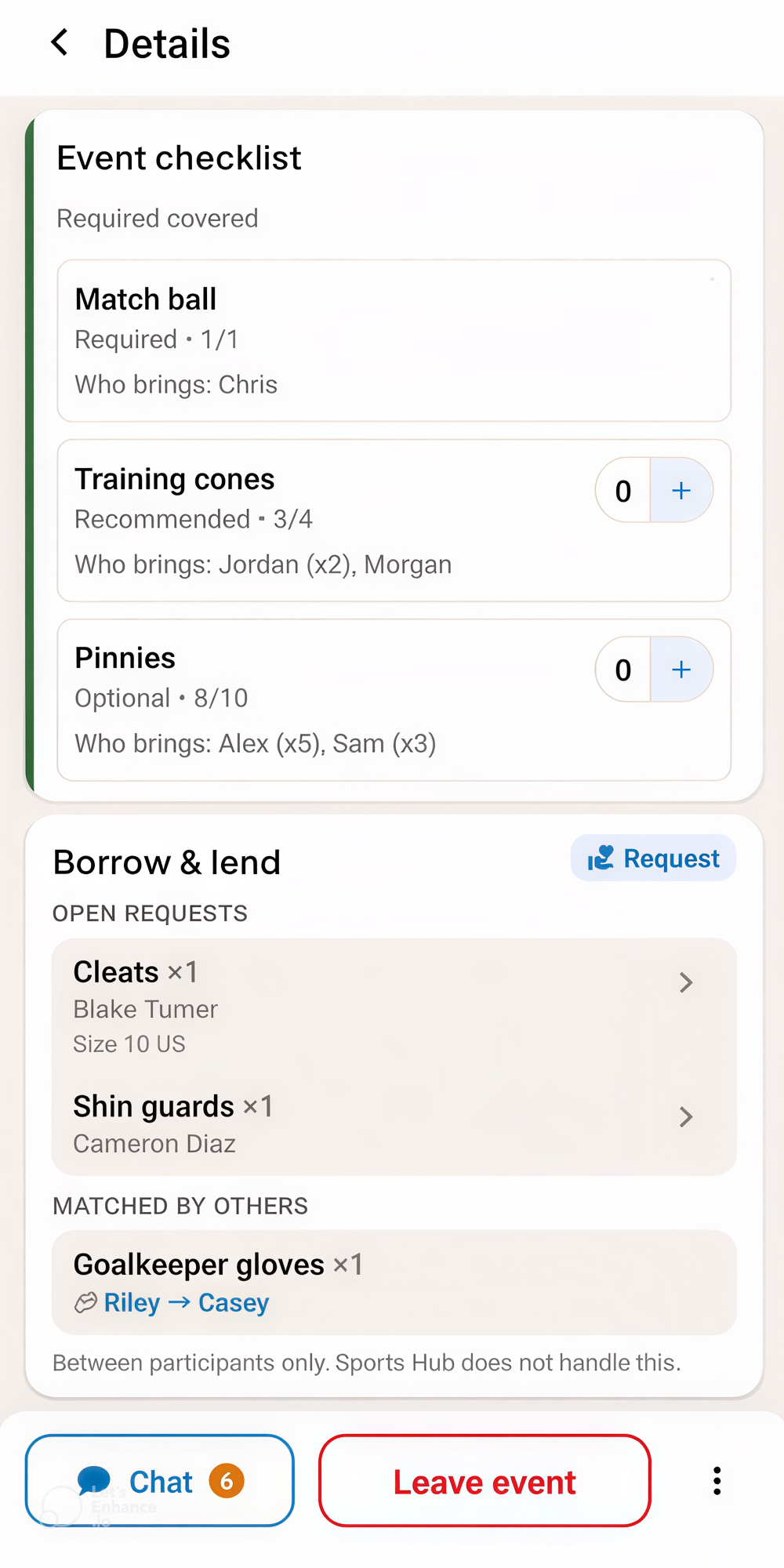 Borrow and lend gear in Sports Hub