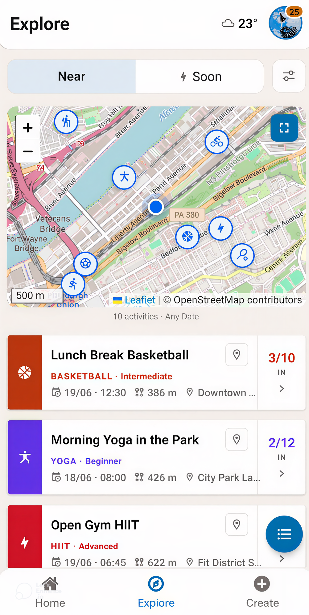 Explore map and nearby activities in Sports Hub